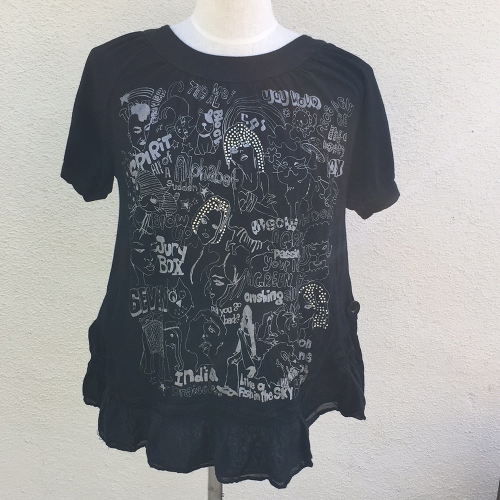 Black top with beading and ruffle bottom